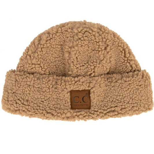 C.C Women's Sherpa Cuff Beanie with Suede Logo