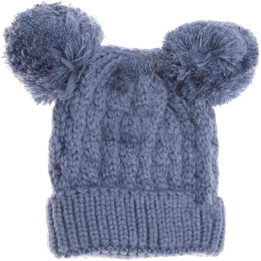 Kids Solid Double Pom C.C Beanies
