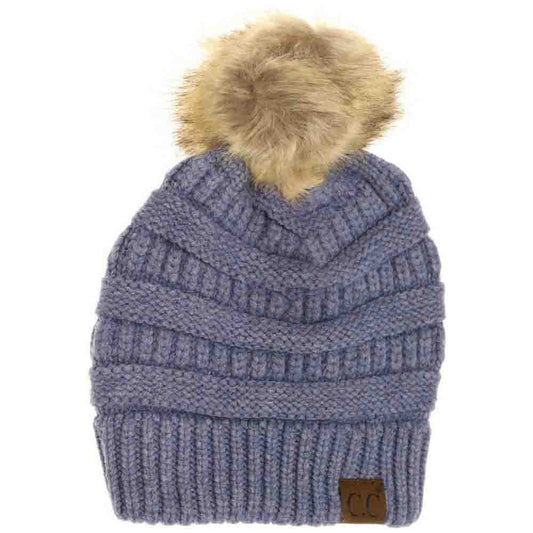 Mixed Soft Yarn Natural Pom C.C Beanie