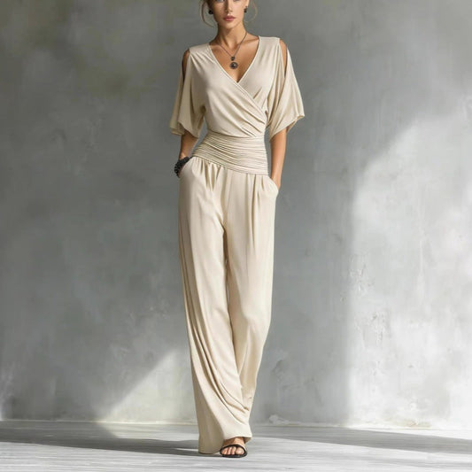 Women's V-Neck Slim Fit Straight Leg Jumpsuit