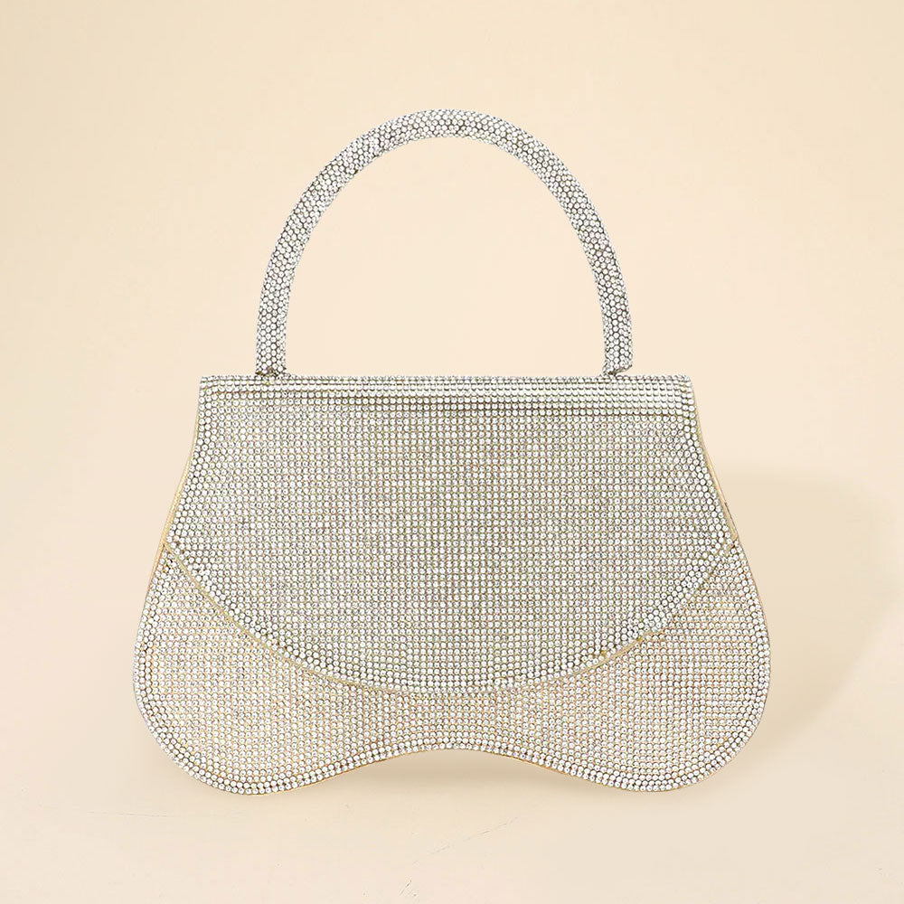 Bling Studded Flat Top Handle Flap Evening Bag / Crossbody Bag