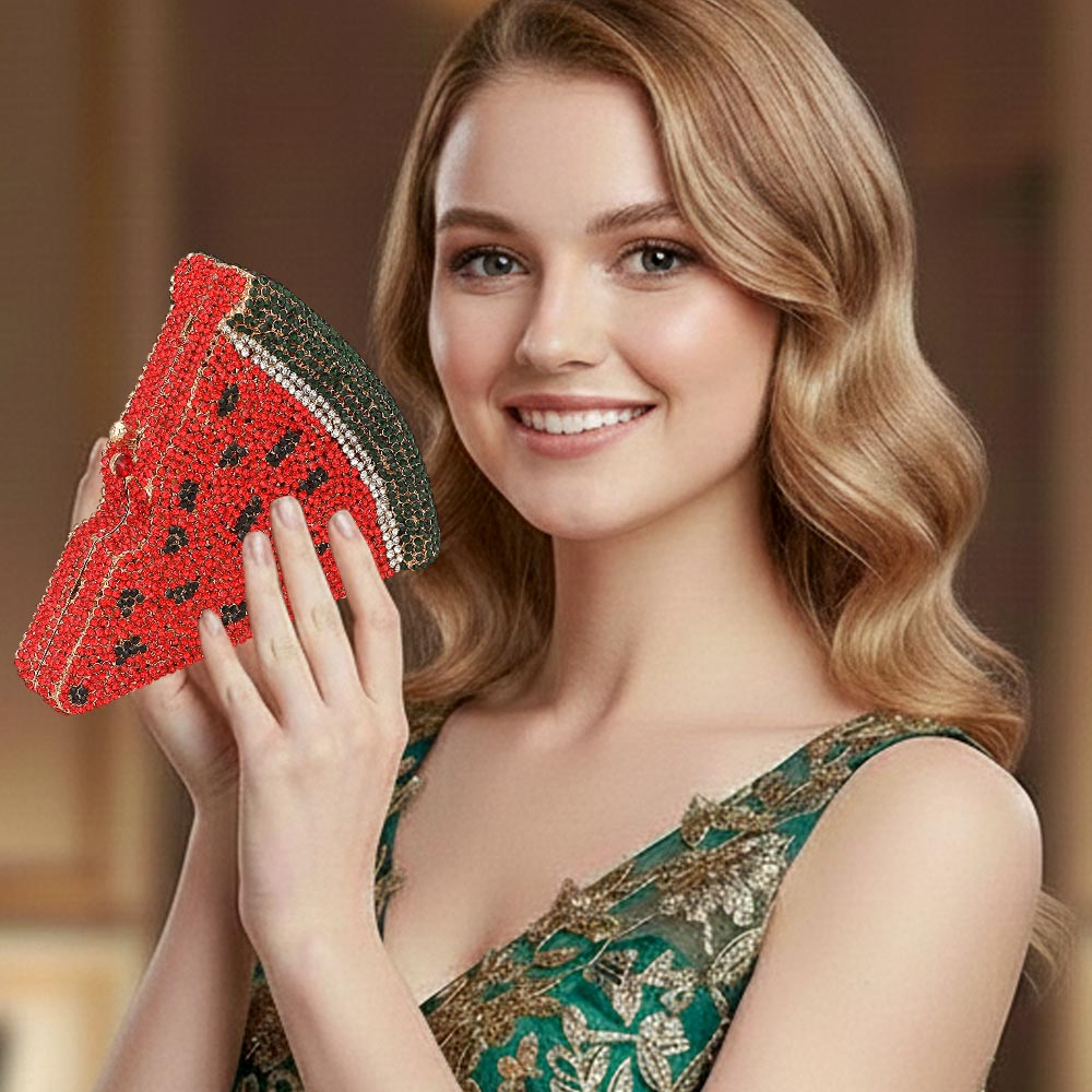 Crystal Rhinestone Embellished Watermelon Slice Evening Clutch Shoulder Bag