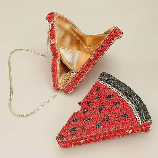 Crystal Rhinestone Embellished Watermelon Slice Evening Clutch Shoulder Bag