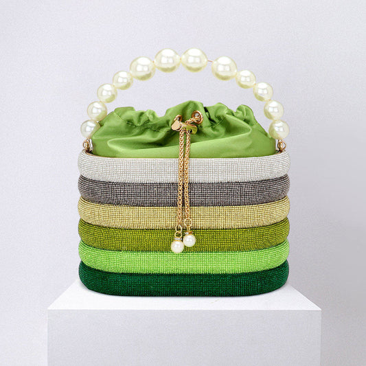 Bling Pearl Top Handle Drawstring Box Crossbody Bag