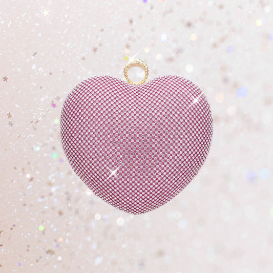 Rhinestone Embellished Heart Evening Clutch Crossbody Bag