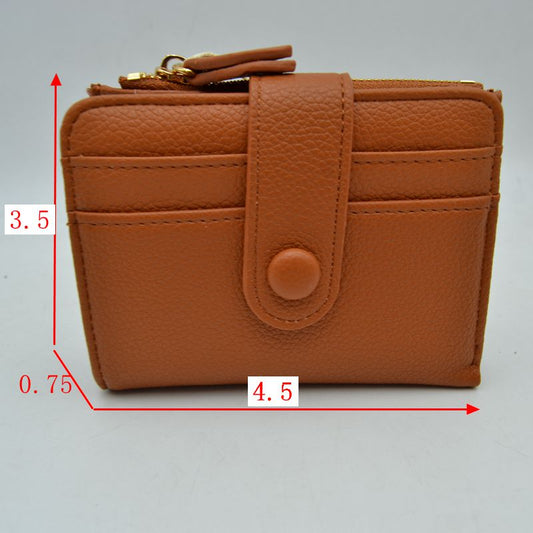 Pebbled Card Holder Wallet with Snap Button Strap and Zipper Pocket