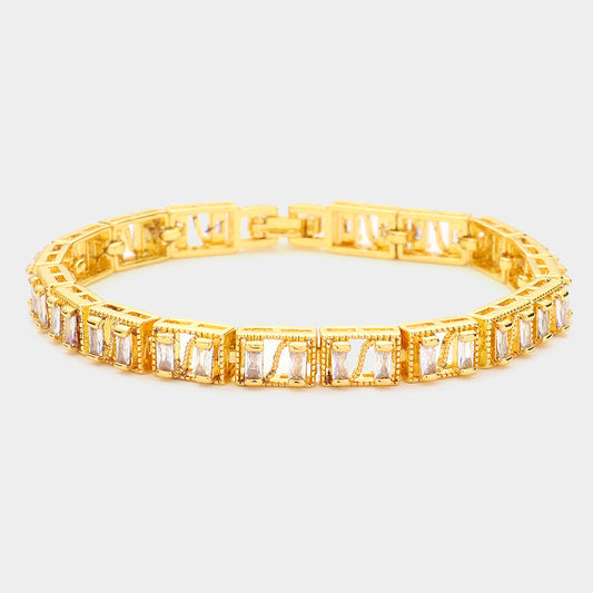 Baguette Round CZ Stone Accented Evening Bracelet