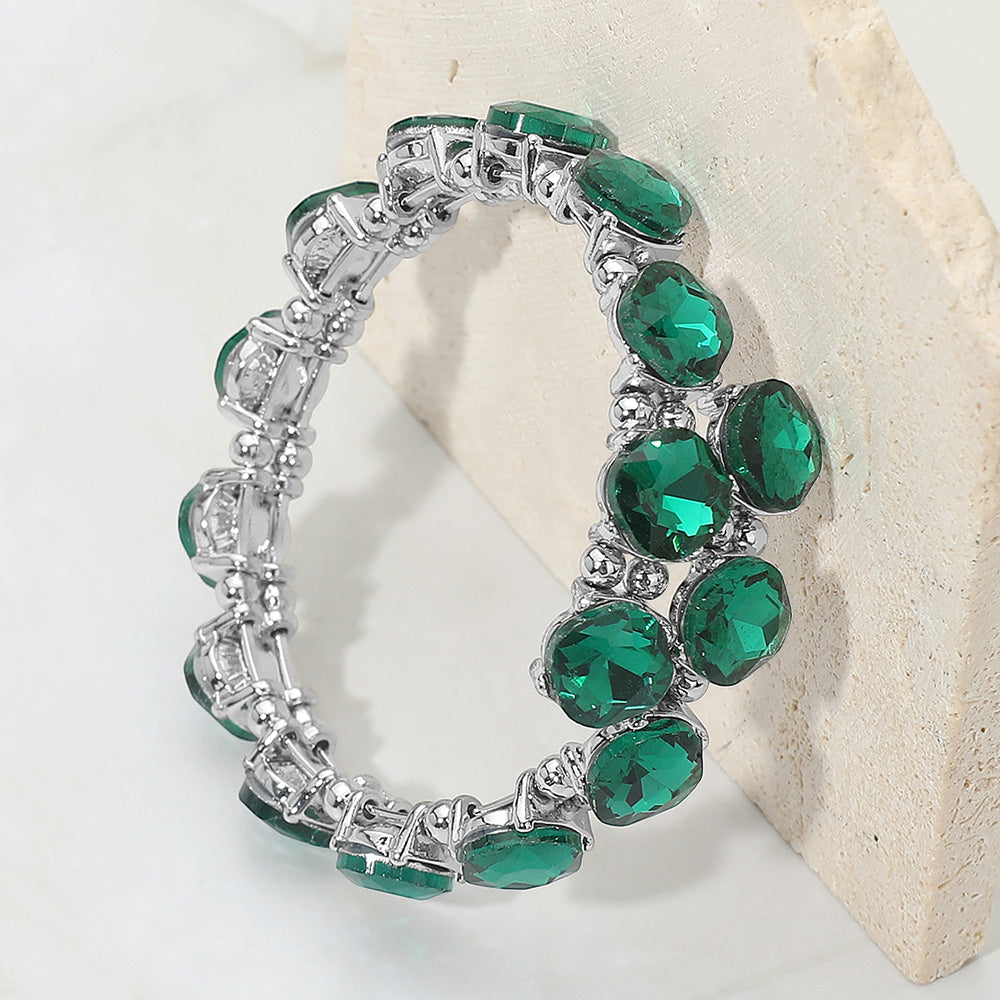 Square Stone Cluster Link Adjustable Evening Bracelet