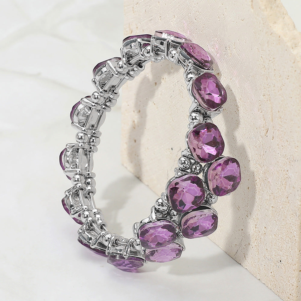 Square Stone Cluster Link Adjustable Evening Bracelet