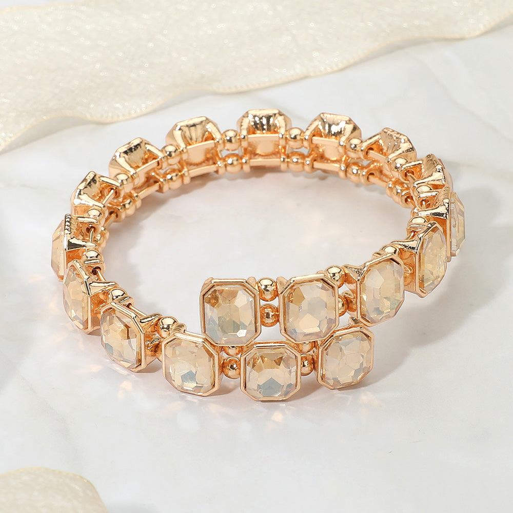 Rectangle Stone Cluster Link Adjustable Evening Bracelet
