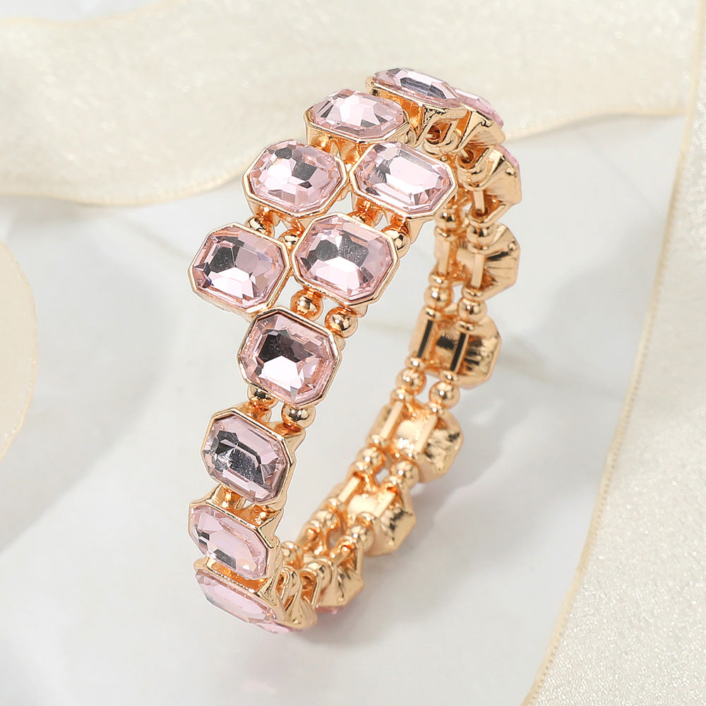 Rectangle Stone Cluster Link Adjustable Evening Bracelet