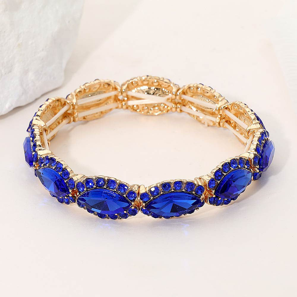 Faceted Marquise Cut Stone Beaded Stretch Evening Bracelet