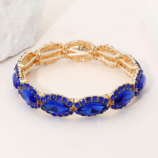 Faceted Marquise Cut Stone Beaded Stretch Evening Bracelet