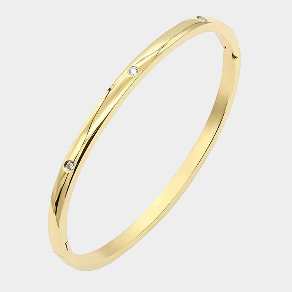 Rhinestone Embellished Stainless Steel Bangle Bracelet