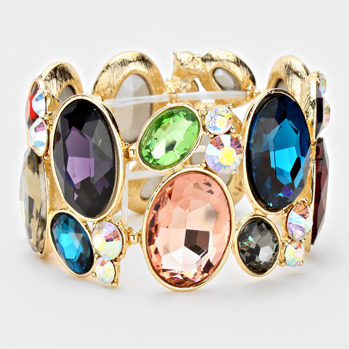 Oval Crystal Rhinestone Stretch Bracelet