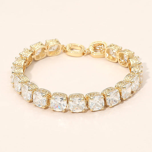 Square CZ Link Tennis Toggle Bracelet