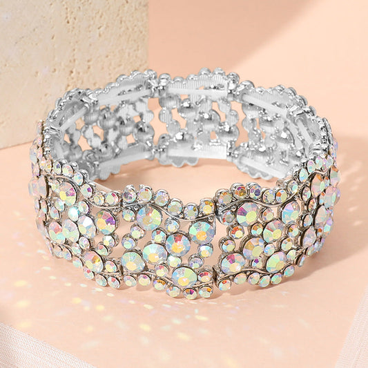 Stone Paved Wavy Stretch Evening Bracelet