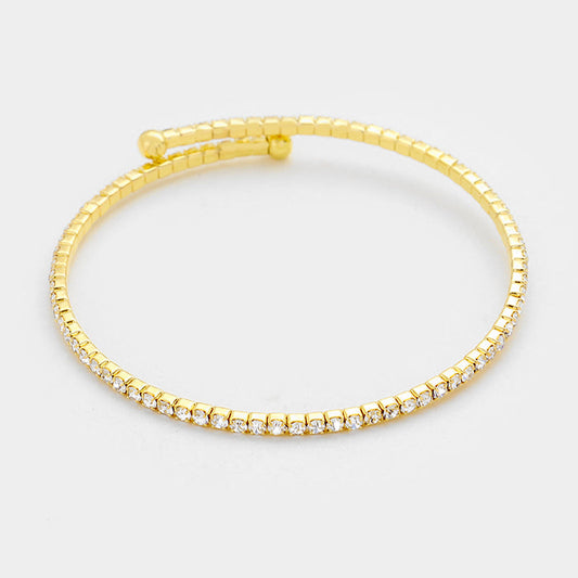 Crystal rhinestone coil cuff bracelet