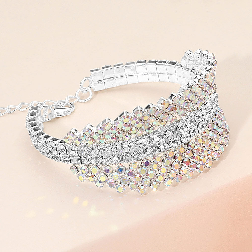 Multi-Row Rhinestone Embellished Evening Bracelet