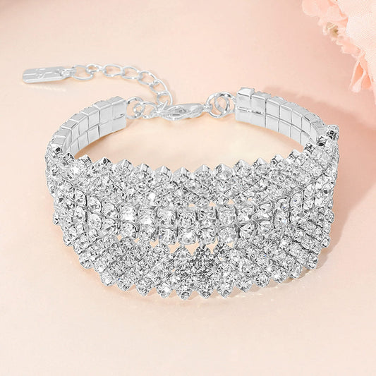 Multi-Row Rhinestone Embellished Evening Bracelet