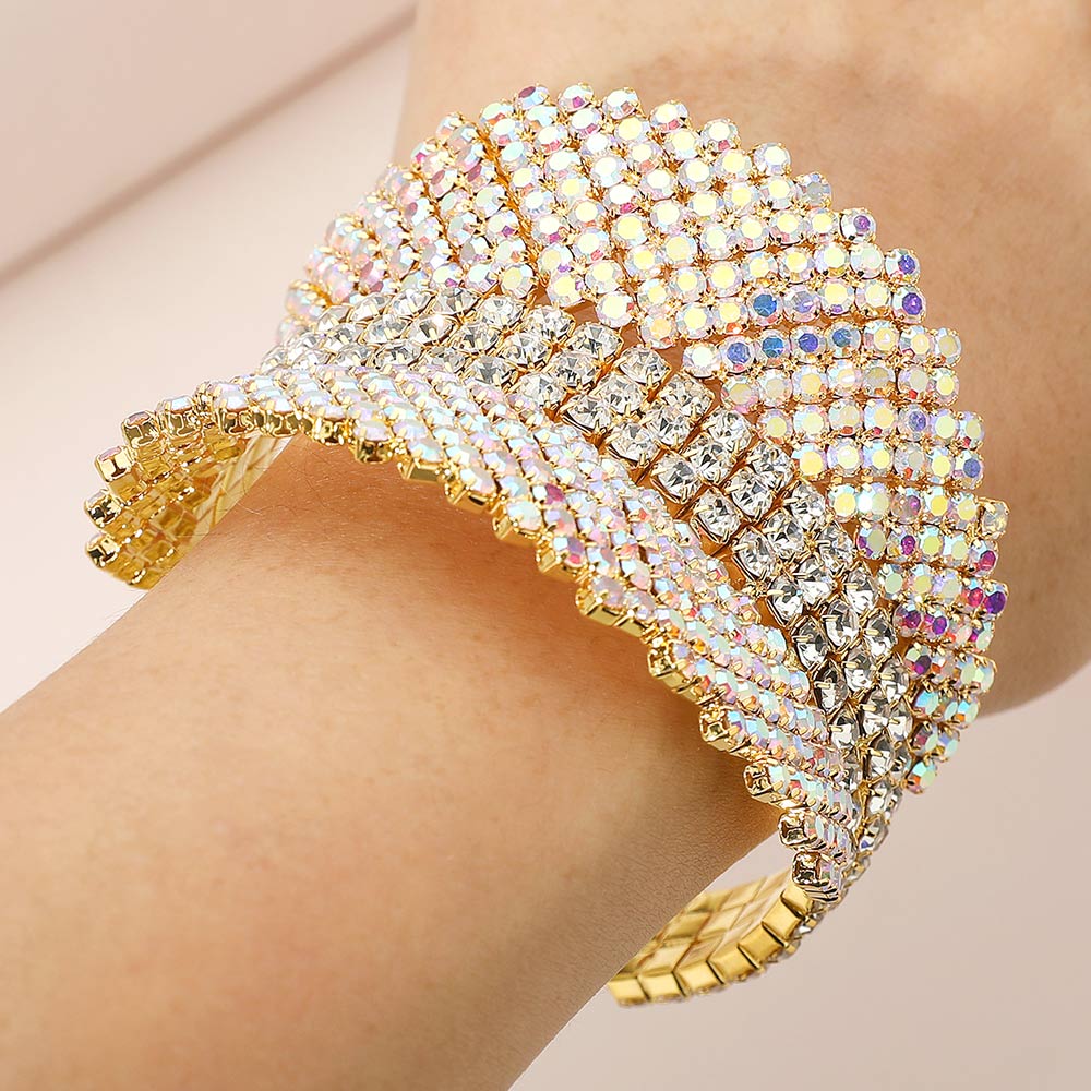 Layered Rhinestone Embellished Evening Bracelet