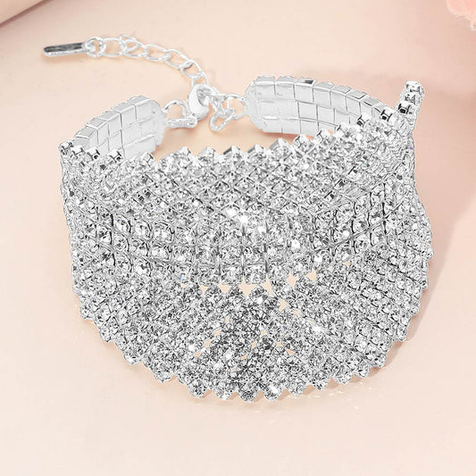 Layered Rhinestone Embellished Evening Bracelet