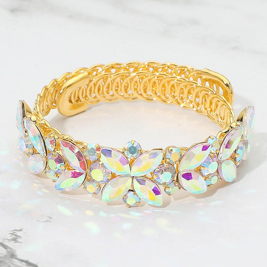 Floral Marquise Round Stone Cluster Adjustable Evening Bracelet