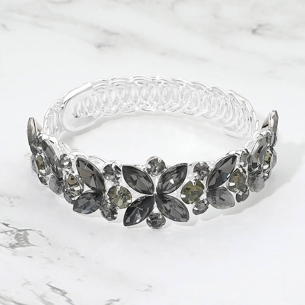Floral Marquise Round Stone Cluster Adjustable Evening Bracelet