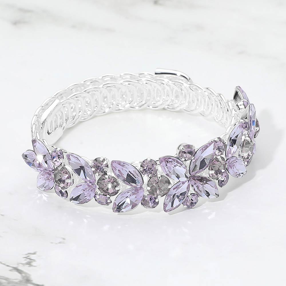 Floral Marquise Round Stone Cluster Adjustable Evening Bracelet