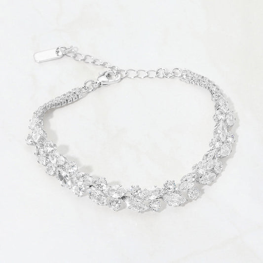 CZ Marquise Round Stone Cluster Link Evening Bracelet