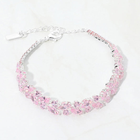 CZ Marquise Round Stone Cluster Link Evening Bracelet