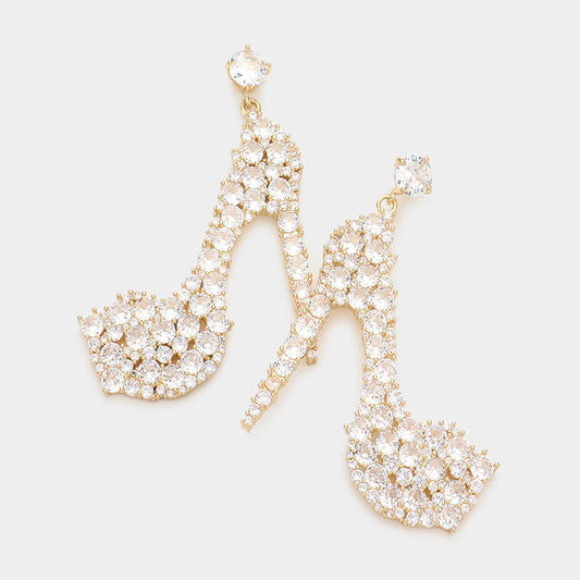 CZ Stiletto Heel Dangle Evening Earrings