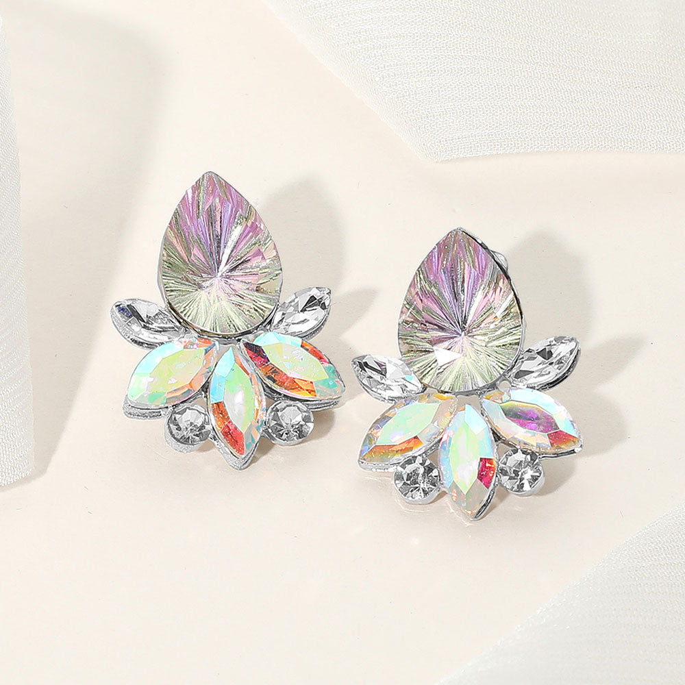 Teardrop Stone Accented Marquise Stone Embellished Evening Earrings