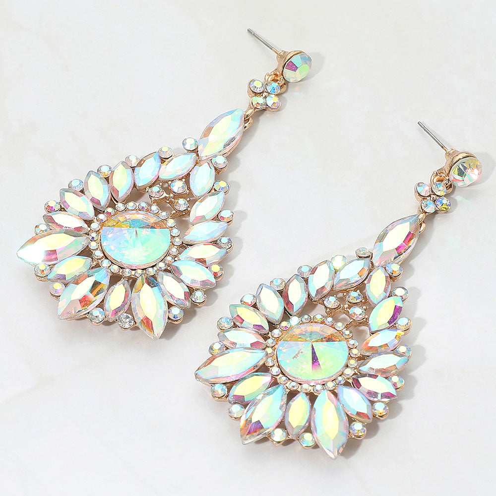 Elegant Marquise Round Stone Cluster Teardrop Evening Earrings