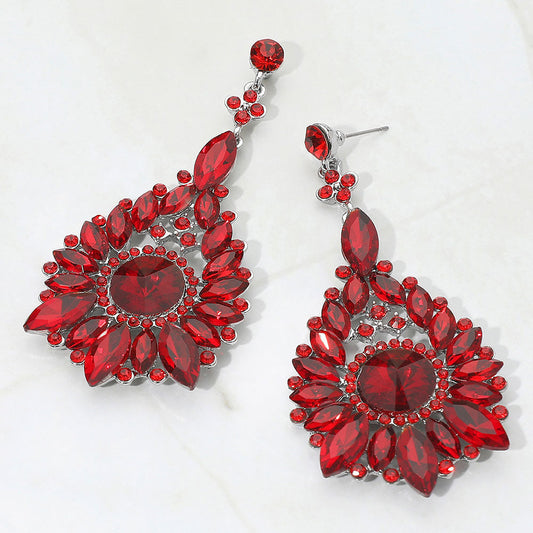 Elegant Marquise Round Stone Cluster Teardrop Evening Earrings