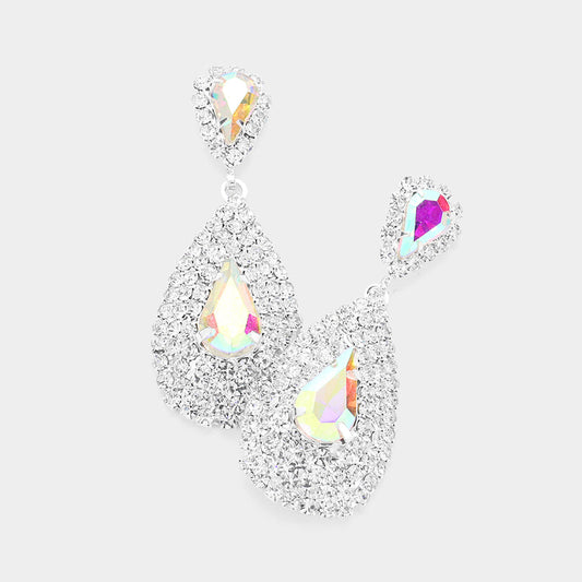 Teardrop Stone Pointed Cluster Dangle Evening Earrings