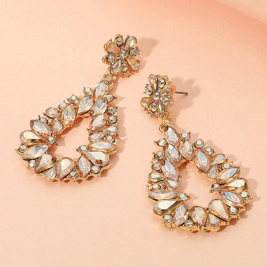 Floral Marquise Teardrop Stone Cluster Accent Dangle Evening Earrings