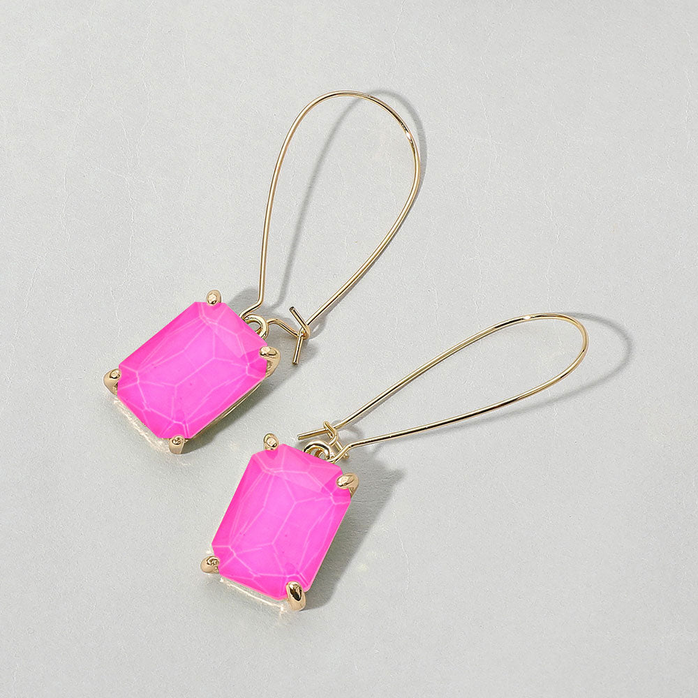 Emerald Cut Stone Dangle Evening Earrings