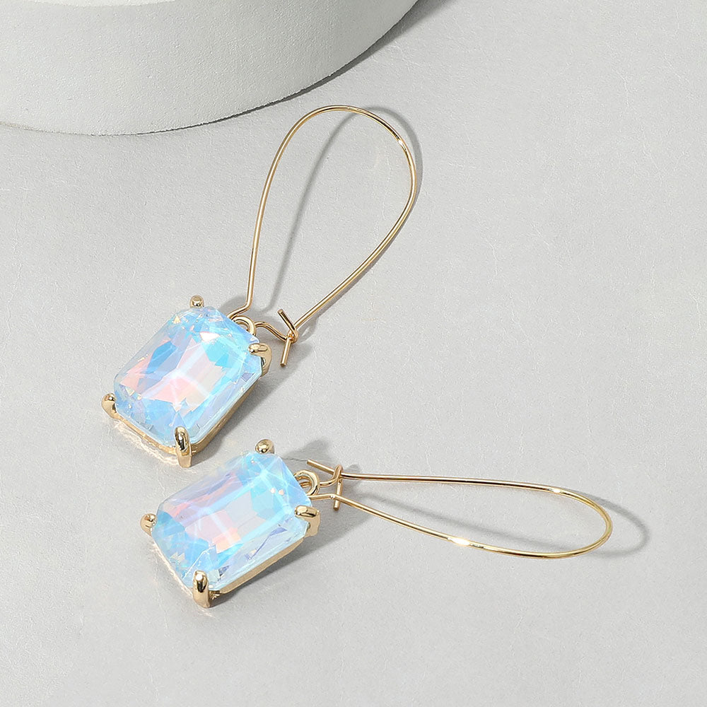 Emerald Cut Stone Dangle Evening Earrings