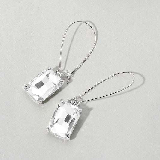 Emerald Cut Stone Dangle Evening Earrings