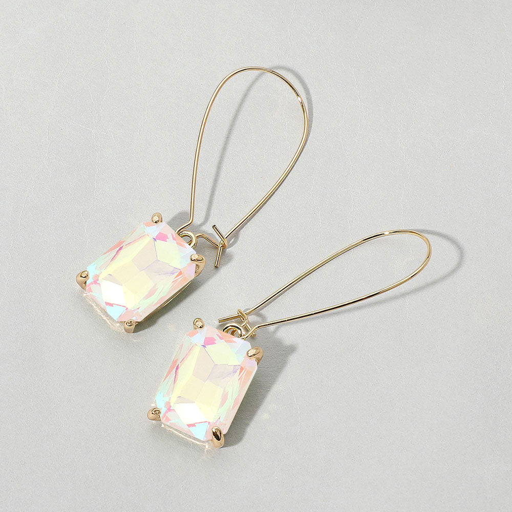 Emerald Cut Stone Dangle Evening Earrings