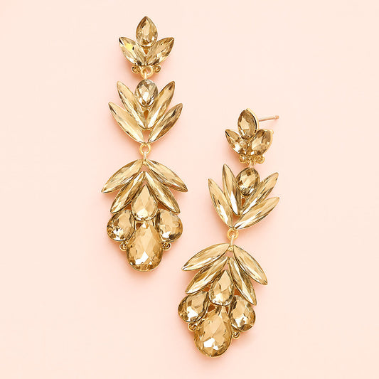 Glass Crystal Petal Drop Statement Evening Earrings