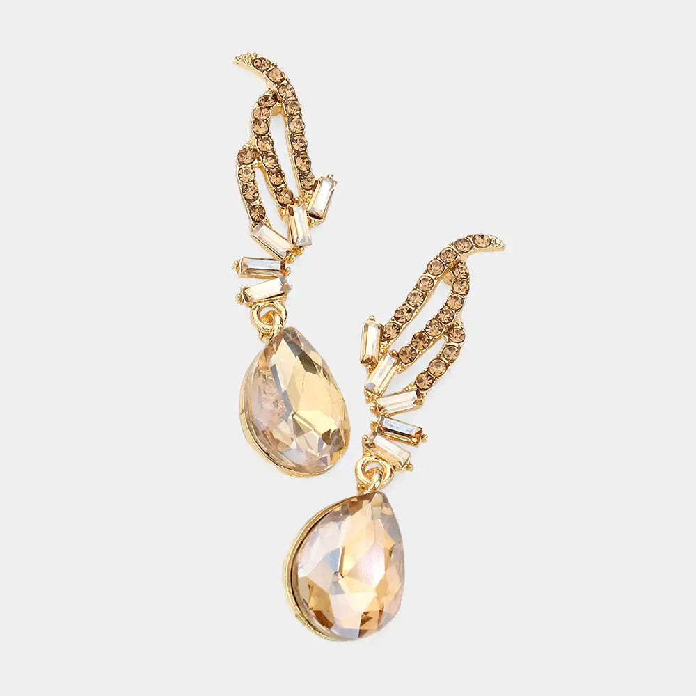 Teardrop Stone Dangle Evening Earrings