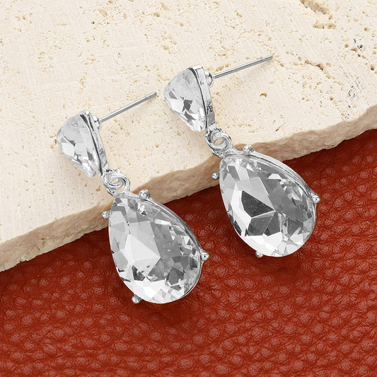 Teardrop Stone Cluster Dangle Evening Earrings