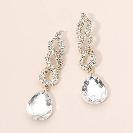 Teardrop Rhinestone Pave Drop Evening Earrings