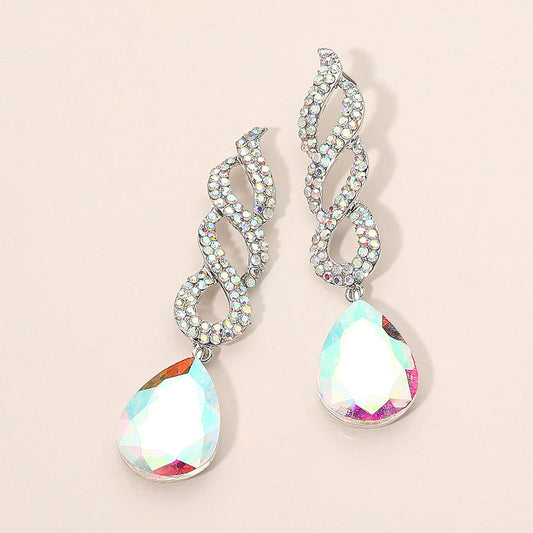 Teardrop Rhinestone Pave Drop Evening Earrings