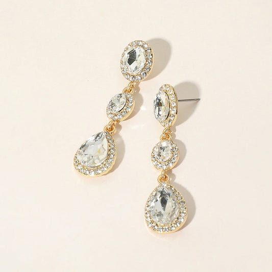 Oval Teardrop Stone Cluster Link Dropdown Evening Earrings