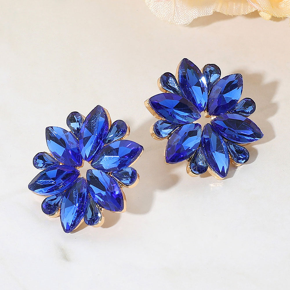 Marquise Stone Cluster Flower Evening Earrings