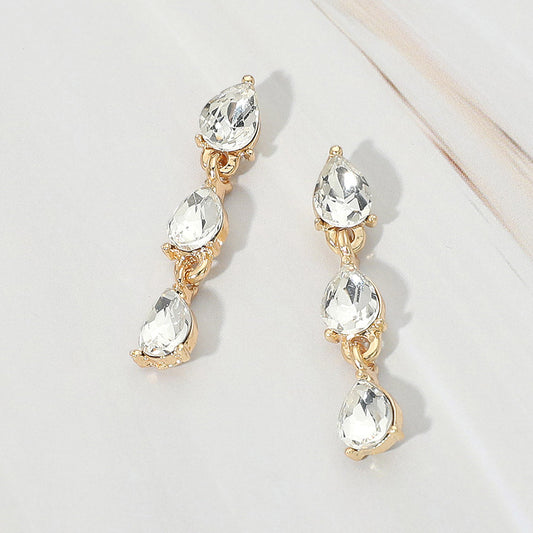Triple Teardrop Cluster Link Drop Evening Earrings
