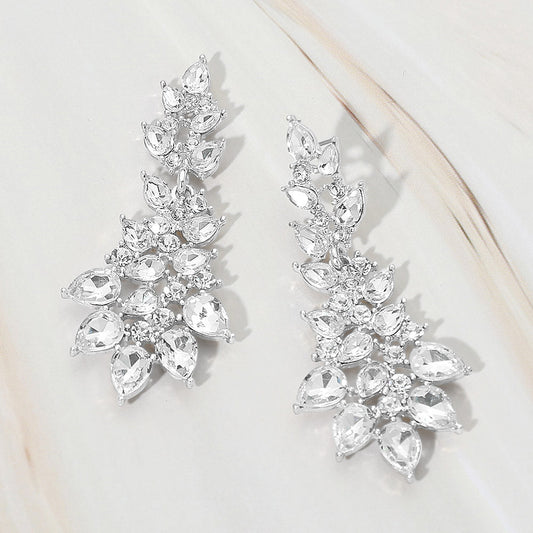 Teardrop Stone Cluster Embellished Drop Evening Earrings